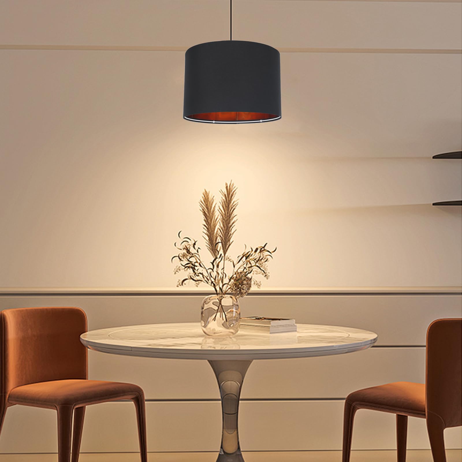 Klosz lampy okrągły, materiał na lampę stołową, lampy wiszące, lampy stojące, do oprawy E14, E27, lniany abażur do salonu i sypialni (czarny + złoty)