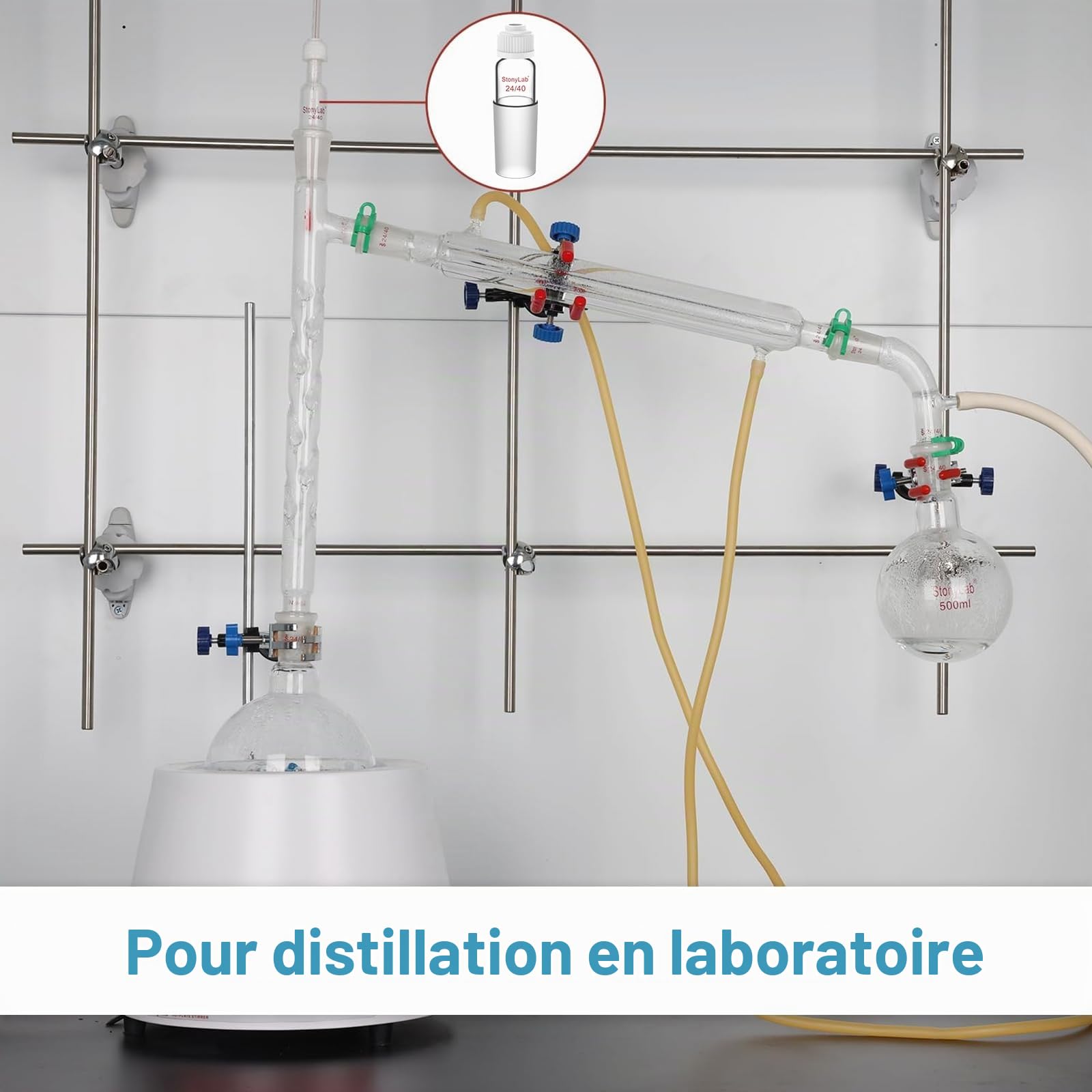 StonyLab Thermomètre Inlet Adaptateur avec 24/40 Joint Intérieur, 80mm de Hauteur, pour Appareil de Distillation