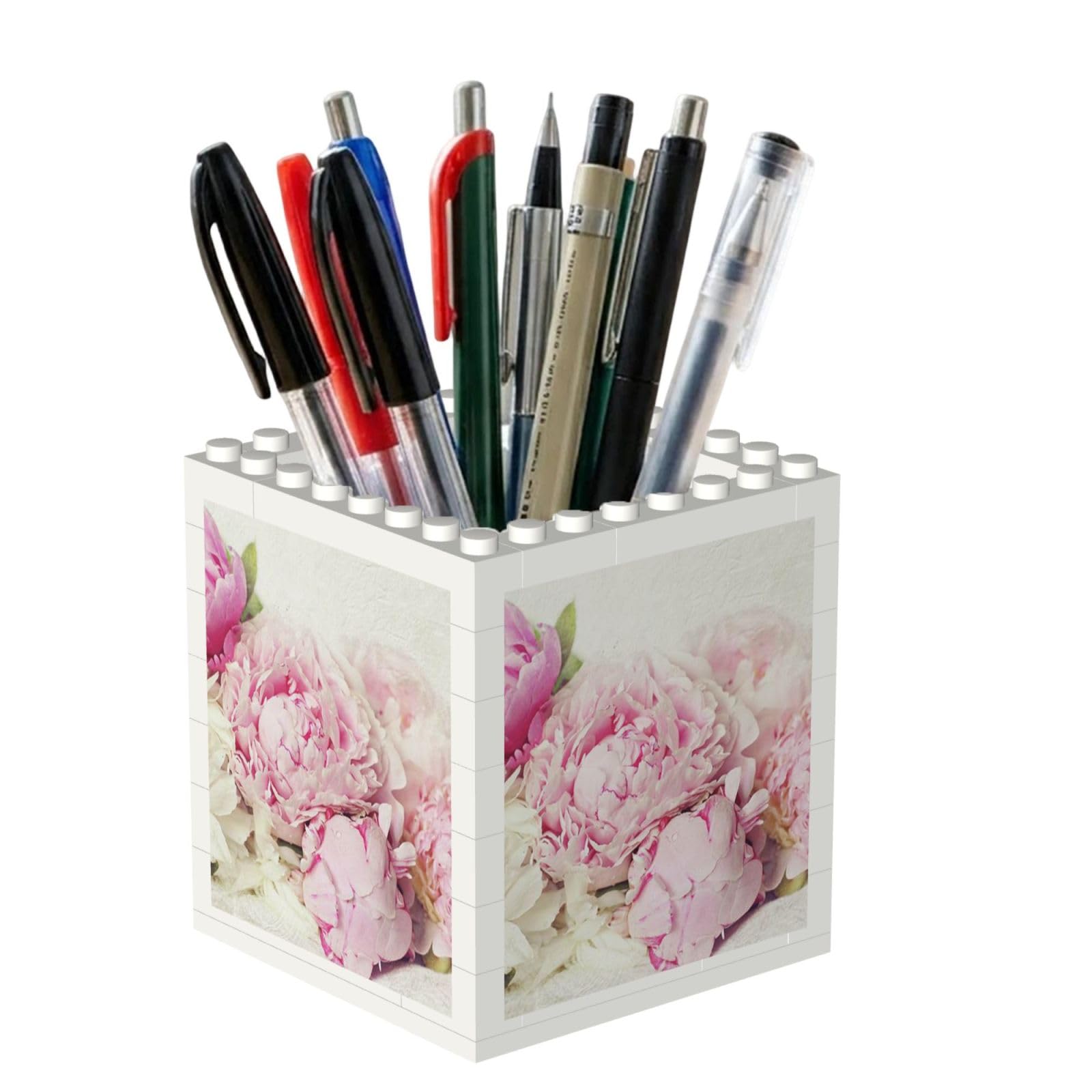 Poadnly Peonies On White, Pen Pot Pencil Holder for Office Home School, Compact Desk Organiser for Office Stationery