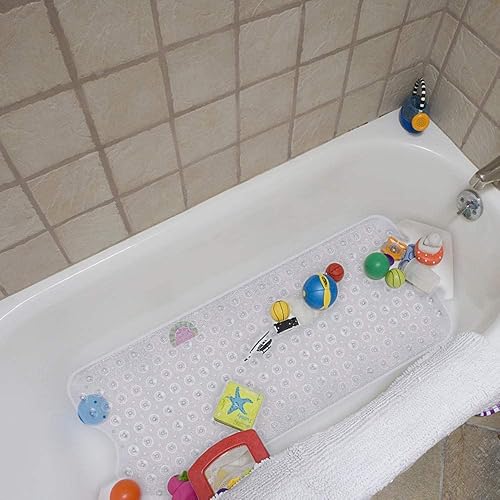 Miniatura 73 de YINENN Tapete de ducha para bañera de 40 x 16 pulgadas, antideslizante y extragrande, tapete para bañera con ventosas, lavable a máquina, con Azul