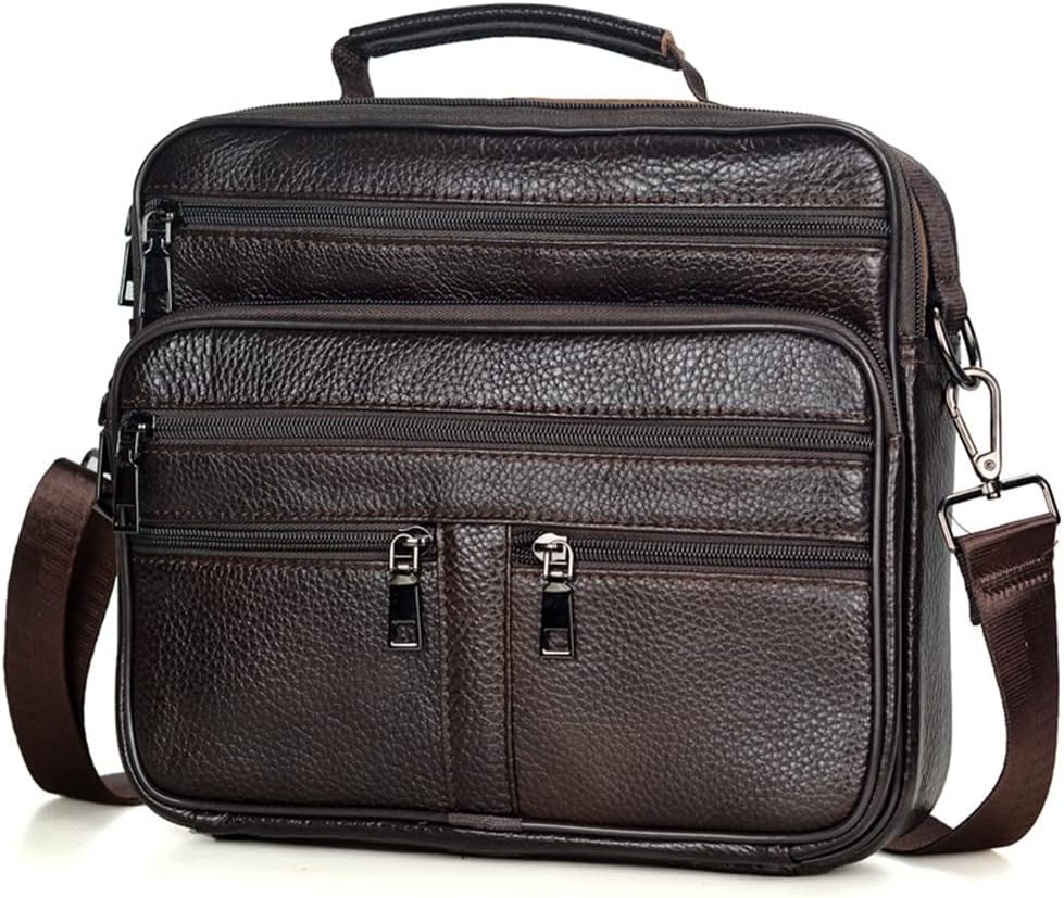 Men's Genuine Leather Messenger Coffee Middle Size Handbags Tote Men Briefcase