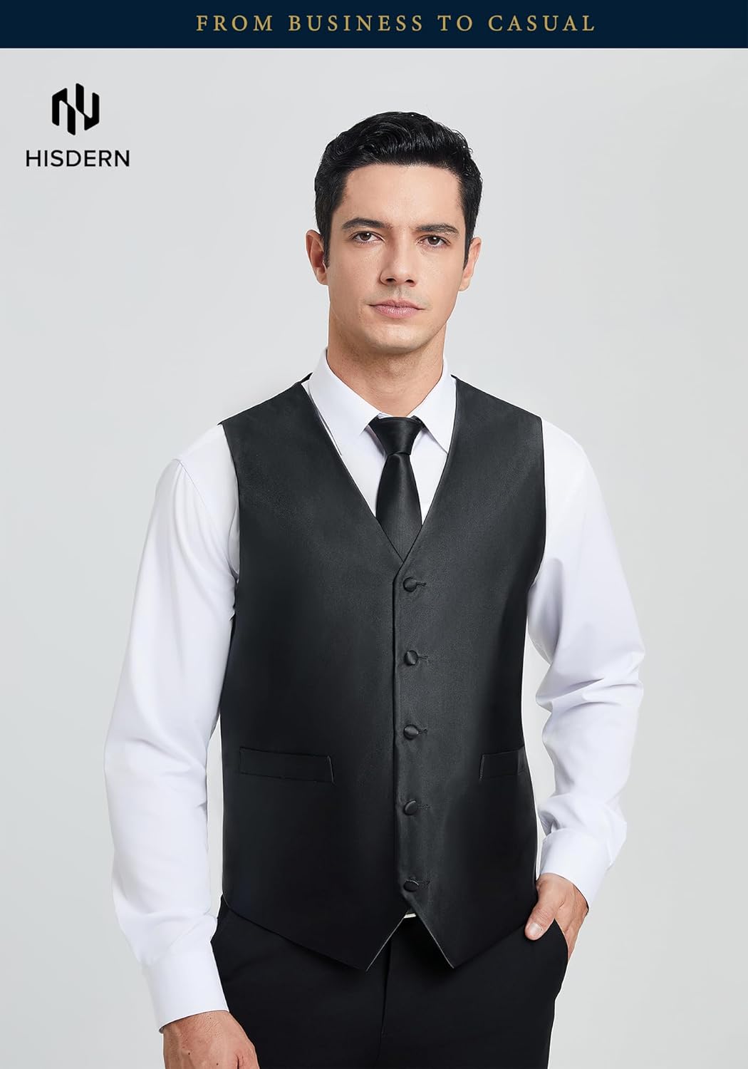 HISDERN V3-01 Men's 3PCS Formal Vest Set Slim Fit Jacquard Waistcoat with Paisley Floral Pattern for Wedding Prom Party - Image 2