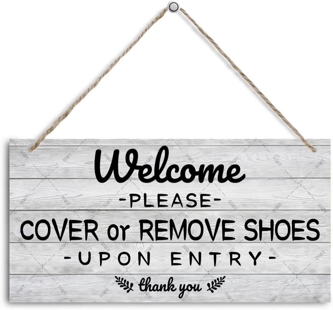 DZQUY Welcome Sign Please Remove Your Shoes Signs Funny Wooden Hanging Plaque The Front Door Decoration Porch Plaque Wooden Shoes Off Sign Gifts for Room Home 12x6 Inches