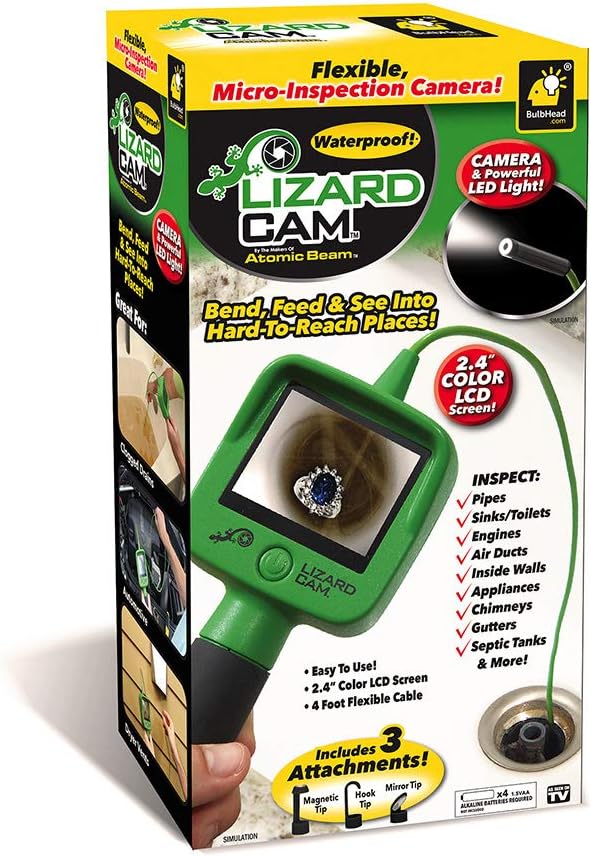Atomic Beam Lizard Cam Hand-Held Wireless Borescope by BulbHead, Wireless Micro Inspection Camera Includes 3 Tips (1 Pack)