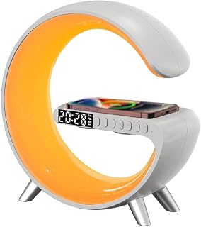 Wireless Charging Lamp, Multifunctional 15W Fast Wireless Charger Atmosphere Light, BT Speaker Led Desk Lamp, Touch Control LED Table Lamp Dimmable for Bedroom, Nightstand Lamp Modern Desk Lamp