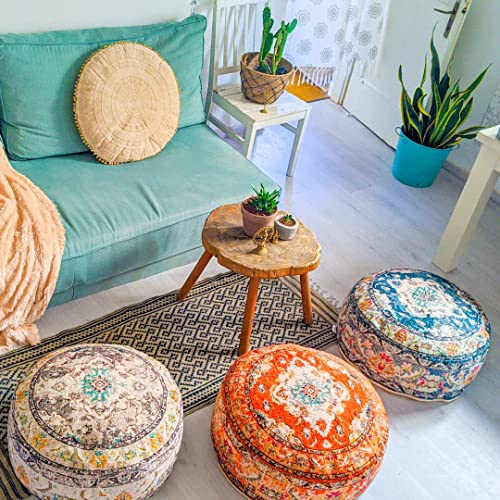 Mandala Life Art Bohemian Floor Cushion Cover - 24X8 Inches - Round Moroccan Pouf Ottoman Case - Cotton - Boho Decor Accent Furniture #TOP5