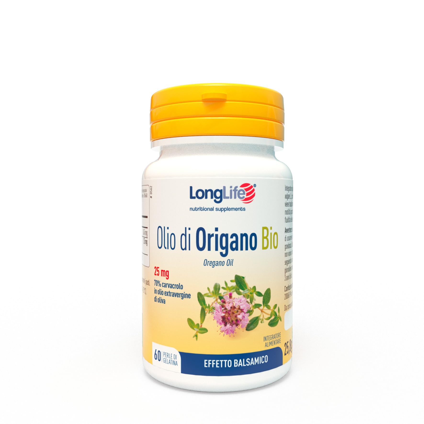LongLife® Olio di Origano BIO | 70% Integratore di olio essenziale di origano con olio extravergine oliva | Effetto balsamico per stomaco e intestino | 60 perle | Senza glutine