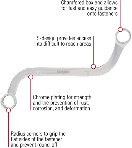 Miniatura 2 de SUNEX TOOLS 9940M - Juego de llaves métricas estilo S, totalmente pulidas, 0.394 x 0.433 in - 0.709 x 0.748 in, 5 piezas
