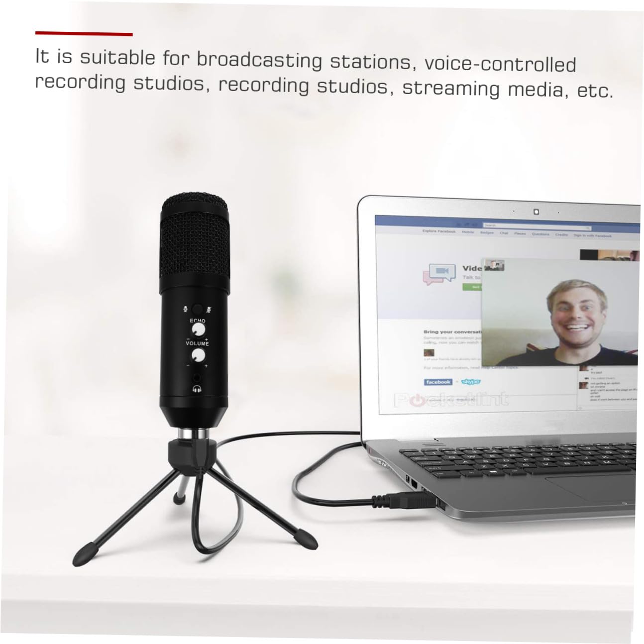 Microfono Condensatore USB Nero Cardioide per Streaming e PC