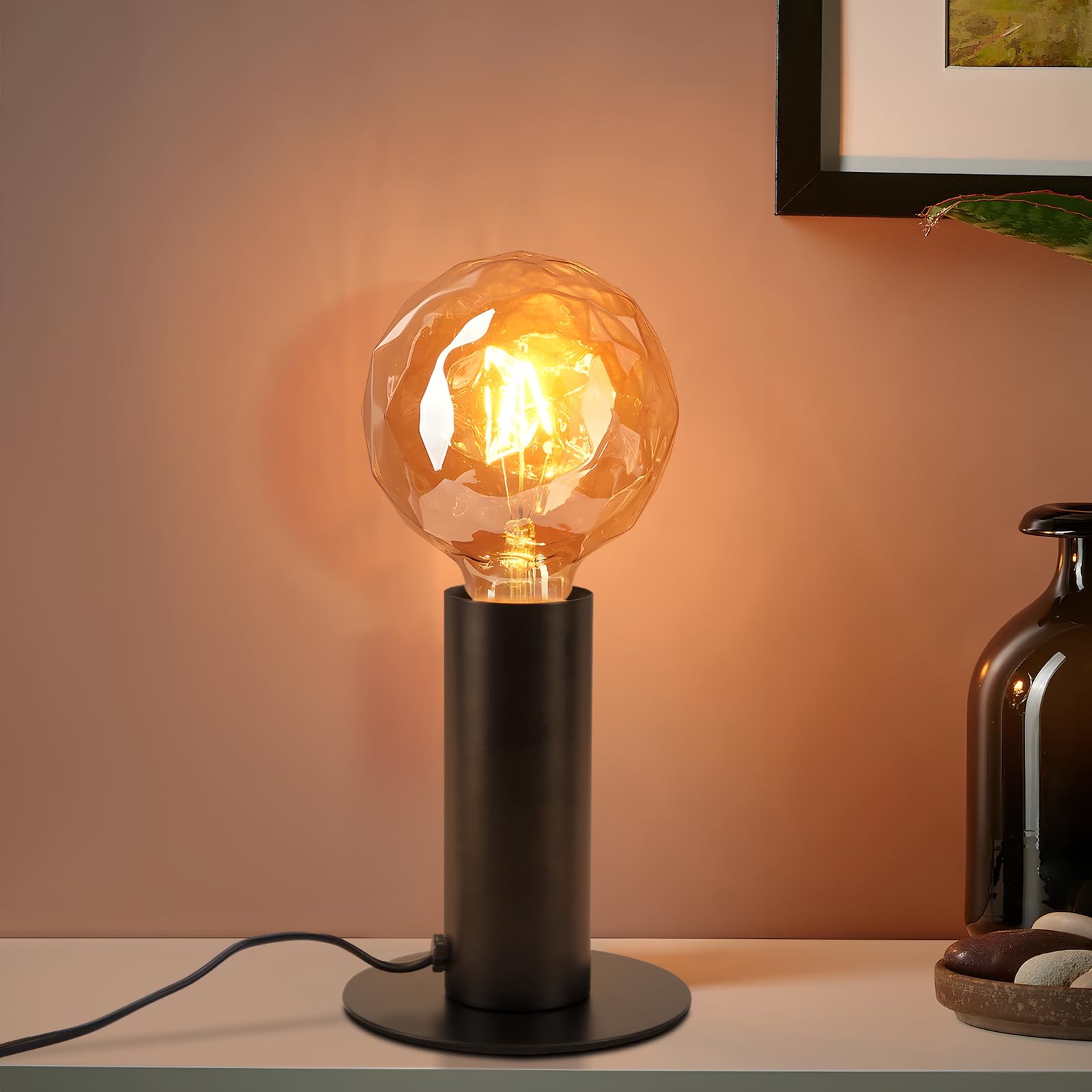 GBLY Lámpara de noche lámpara de mesa vintage E27: lámpara de mesa negra MAX.40W con enchufe con interruptor lámpara de noche lámpara de noche industrial retro para dormitorio sala - sin bombilla