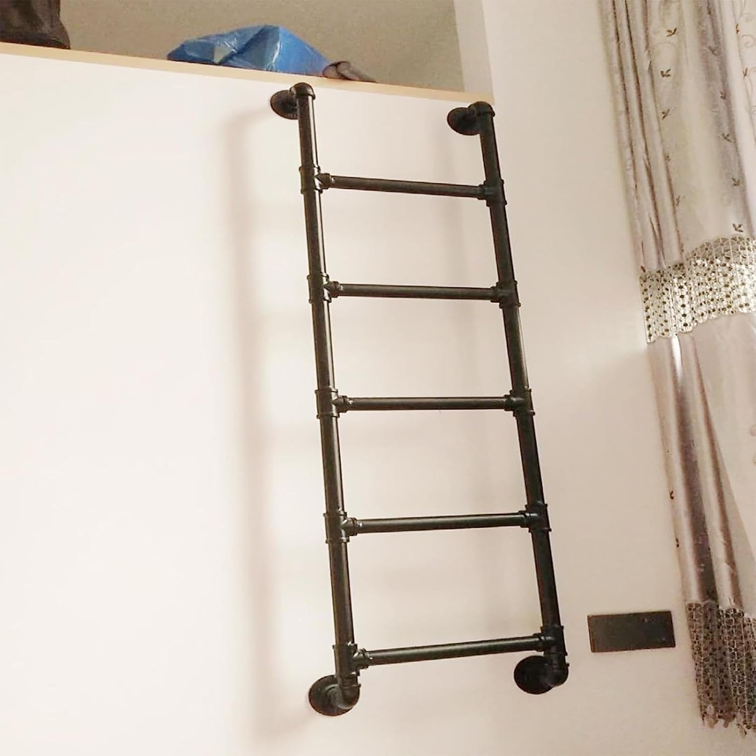 Basement Window Well Egress Ladder, RV Bunk Bed Ladder 4ft 6ft 7ft 8ft, Wall Mounted Wrought Iron Travel Trailer Bed Ladders, Metal Twin Bed Step Ladder for Home Dorm Appartments, Load 330 LBS(226cM/8