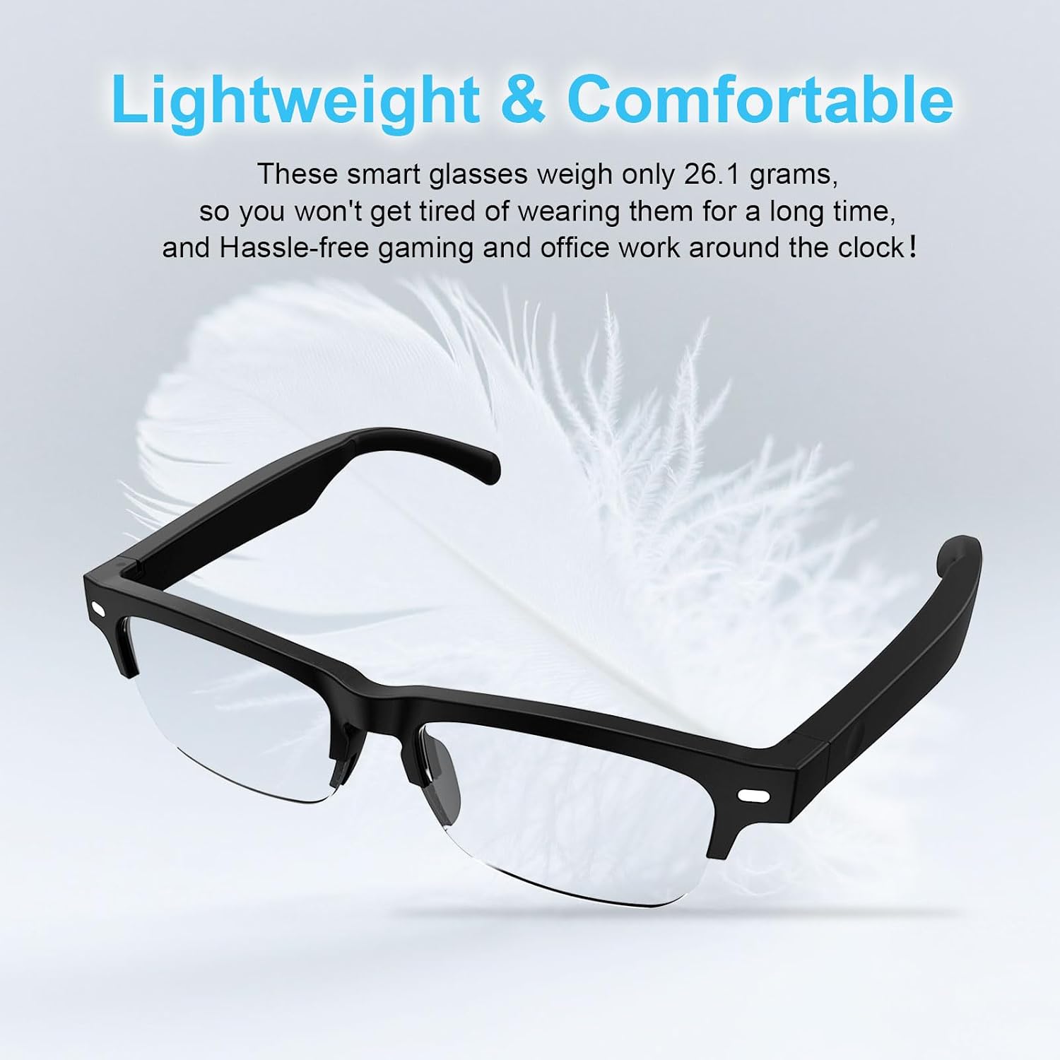 GenXenon Smart Glasses for Men Women, Anti-Blue Light Photochromic Lenses, Open-Ear Bluetooth Sunglasses with Speakers, 26.1g Lightweight Half-Frame Music Eyeglasses for Travel Sports Business-（YX01）