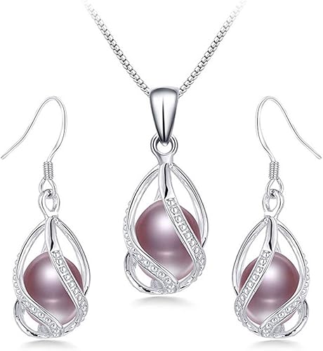 HENGSHENG Conjuntos de joyas de perlas de agua dulce 100 % naturales para mujer, a la moda, pendientes de plata de ley 925 y colgante de joyería de