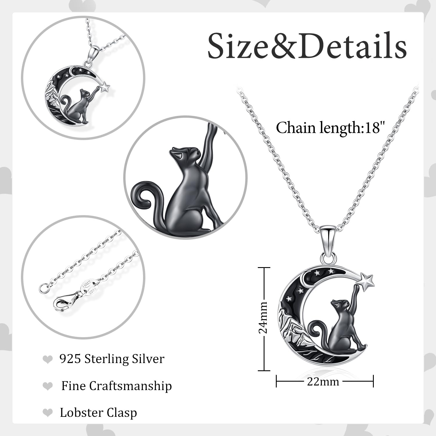 Collana Gatto Donna Argento 925 con Pietra di Luna, Ciondolo Gatto Luna, Gioielli di Animali per Donne Ragazze Amanti dei Gatti