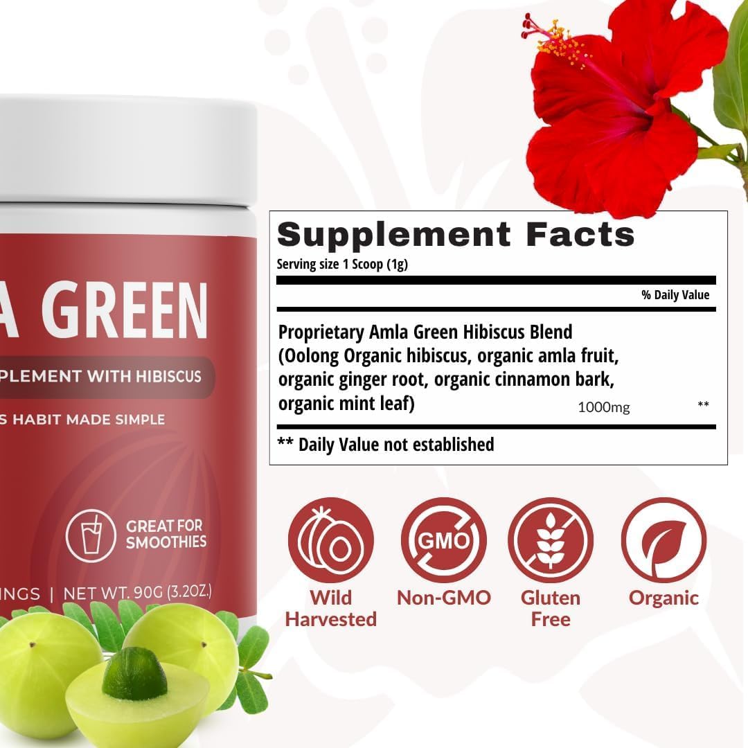 Amla Powder & Green Tea Superfood Supplement, Antioxidant Support, Made with Pumpkin Spice (90 servings) & Hibiscus (30 servings), Organic, Vegan