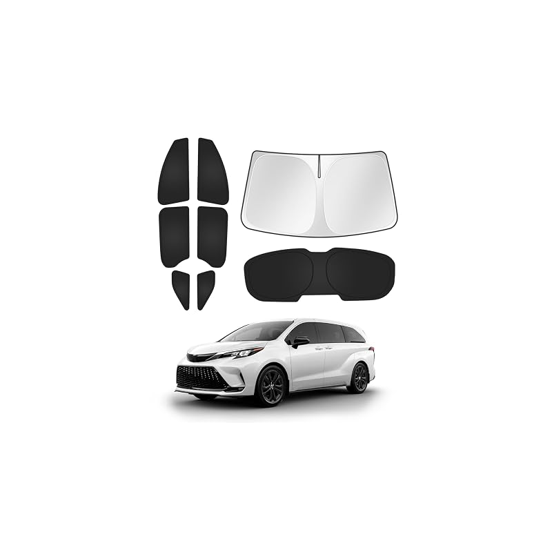 Kit de Protetores Solares para Janelas Canvcle Compatível com Toyota Sienna 2021 em diante, Para-brisa e Janelas Laterais e Traseiras, Dobrável, 8 peças
