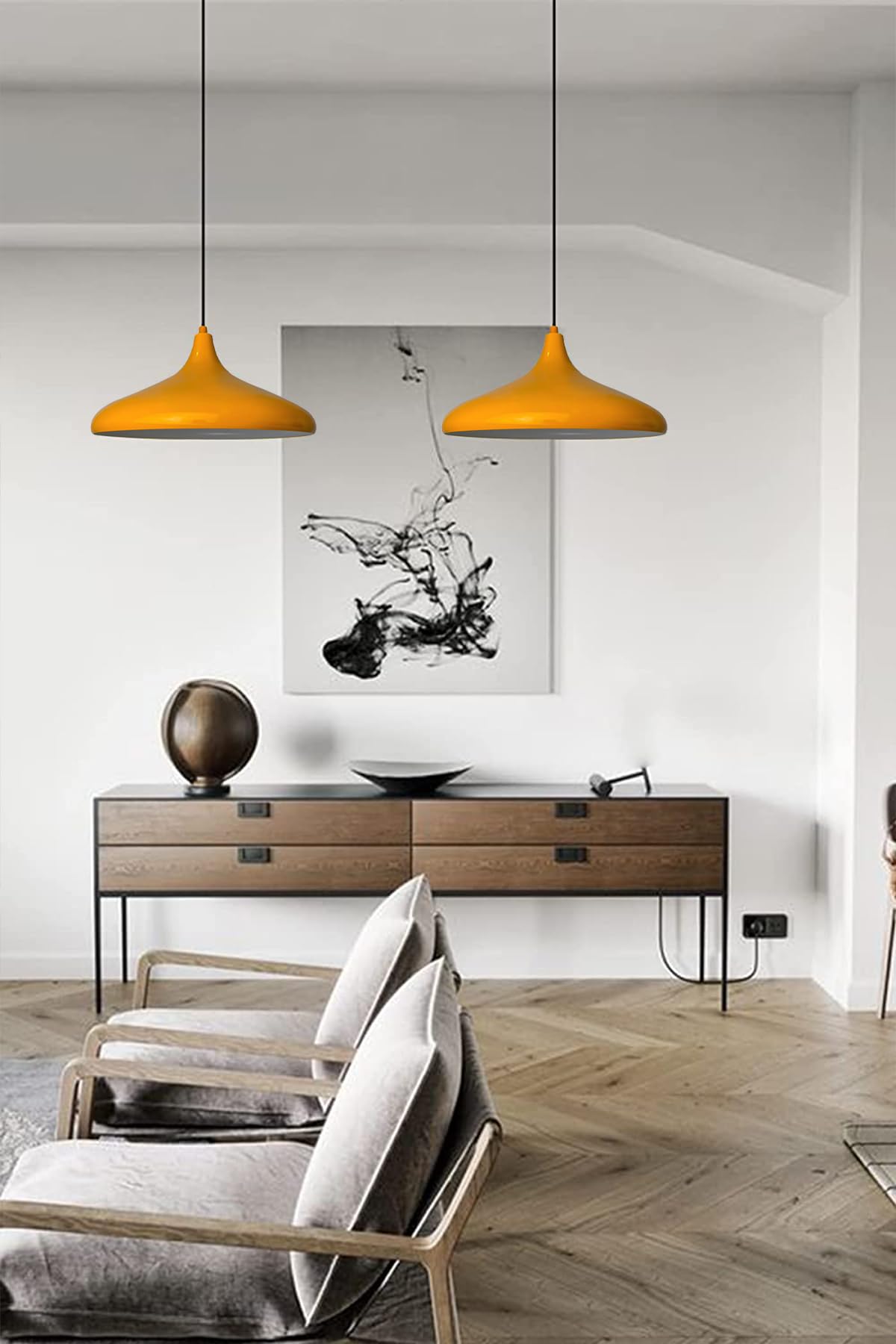 bamyum Champion Hängelampe Esstisch Metall Ø35cm, Pendelleuchte Dunkelgelb Lampenschirm Wohnzimmer Industrial Vintage, Küchenlampe Hängend