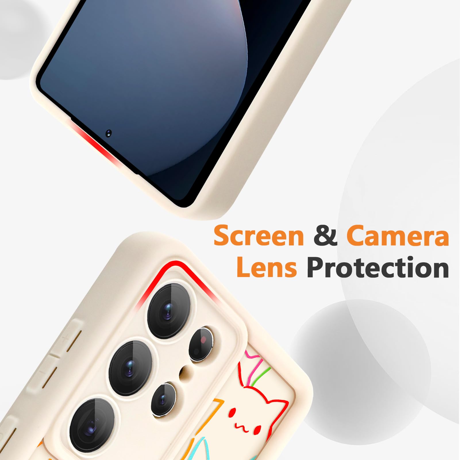 Bonita funda para Samsung Galaxy S25 Ultra con diseño de gato y gatos negros para mujeres y niñas, diseño de animales kawaii, suave, a prueba de golpes, protección contra caídas, color blanco