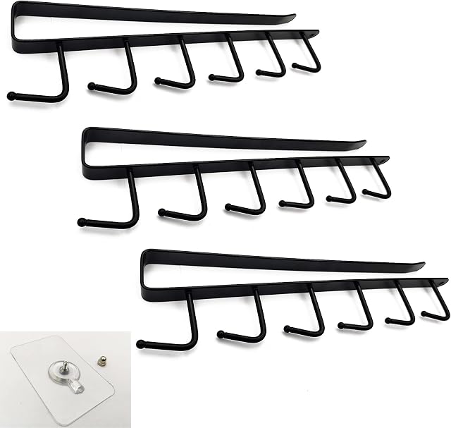 3 Pcs Cup Racks Holders Under Cabinet, Tea Coffee Cup Shelf Hanger Wall Holder Hooks, Wine Glasses Storage Hooks, Kitchen Ties Belts Scarf Hanging Storage Rack Hooks - Black