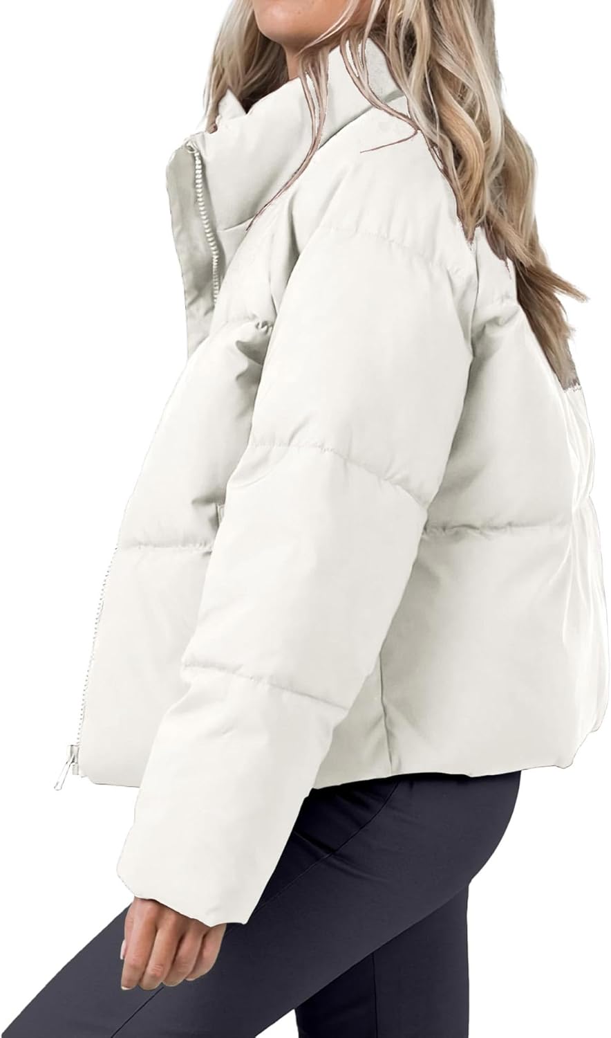 Women's Puffer Jacket Lightweight Oversized Long Sleeve Full Zipper Baggy Short Puffer Coats with Pockets - Image 2