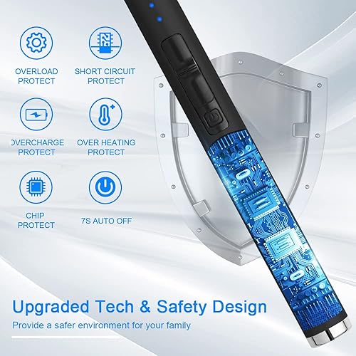 Miniatura 4 de Encendedor de velas recargable por USB, encendedor de arco electrónico, resistente al viento, sin llama, con botón de seguridad para camping,
