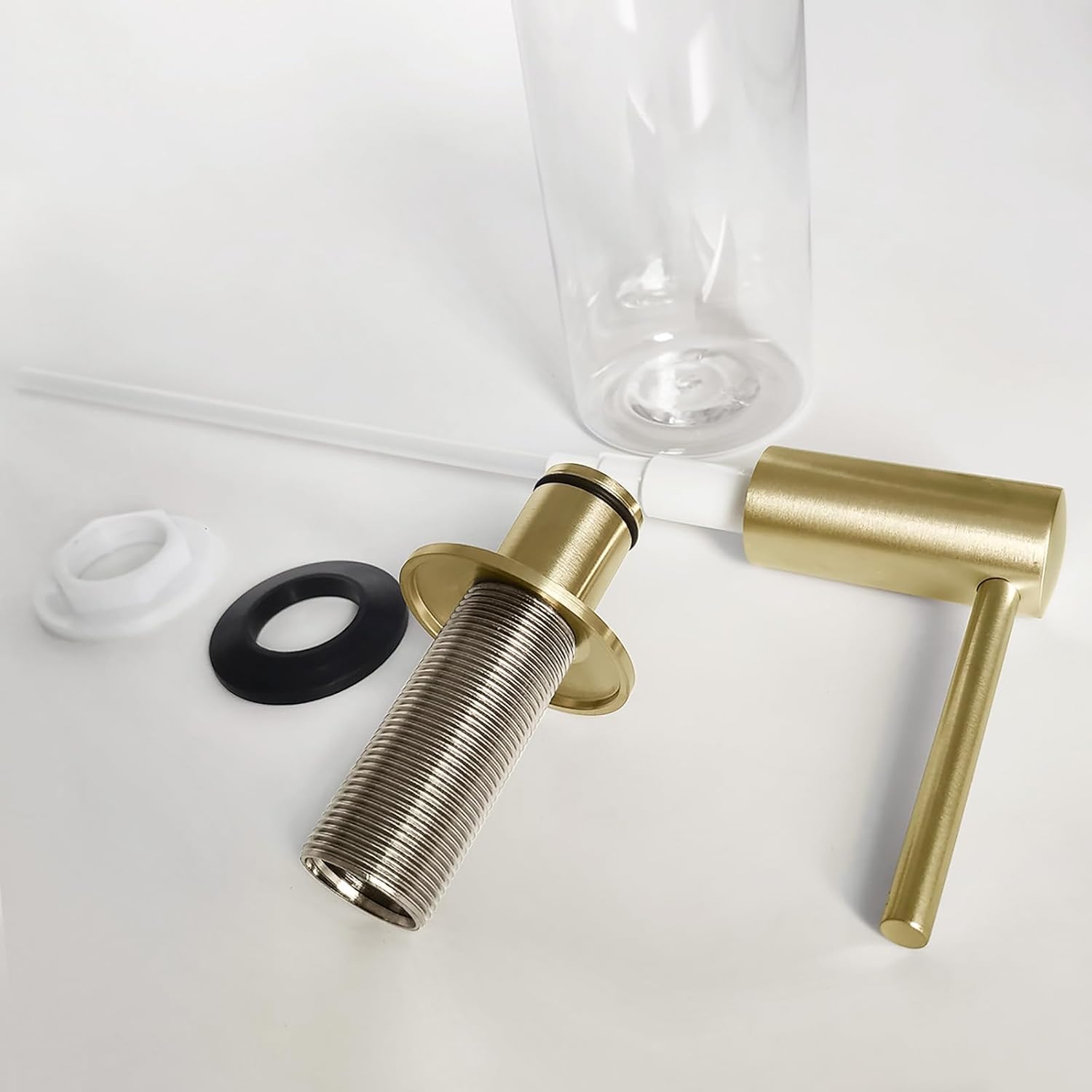 Brushed Gold Built in Dish Soap Dispenser for Kitchen Sink with 17 OZ PET Soap Bottle Refill from The Top, Under Counter Brass Pump Head Liquid Lotion Dispenser, Undermount Copper Pump Head - Image 5