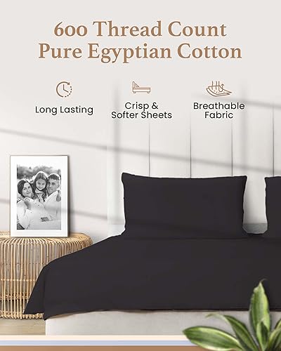 Miniatura 2 de Juego de sábanas cortas de 4 piezas, 100% algodón egipcio, ropa de cama suave de 600 hilos, fácil de lavar, funda de colchón de ajuste cómodo, 1