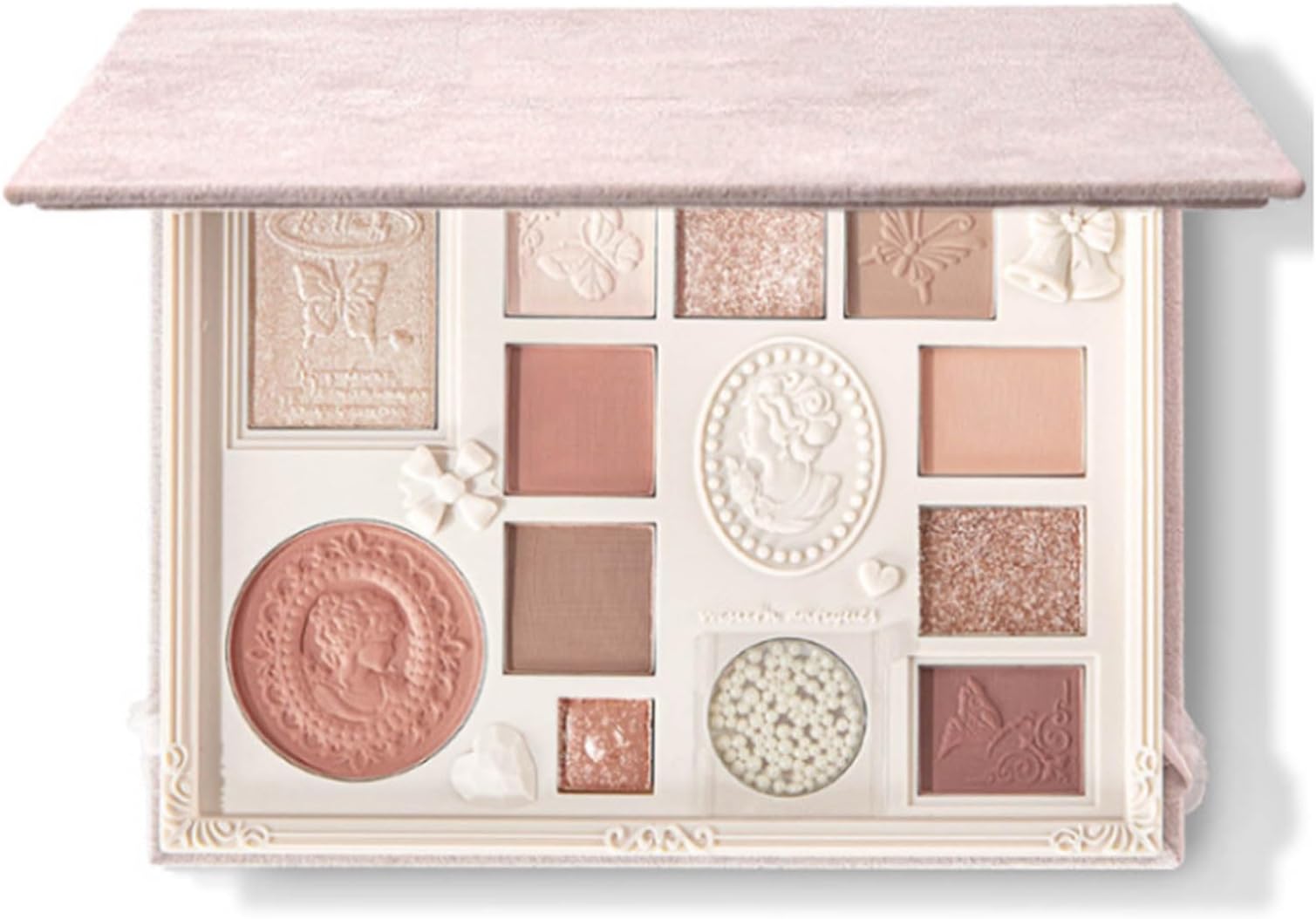 Lace 12 Color Eyeshadow Palette, Blendable Shimmer and Matte Nudes Shades, All In One Makeup Blush Highlighter, Pink