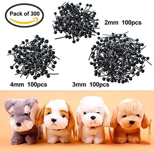 TTBD 300 Pcs Glass Eyes Kits, 2/3/4mm Mixed Mini Black Glass Eyes Kits Assortment for Needle Felting Bears Dolls Decoys Sewing