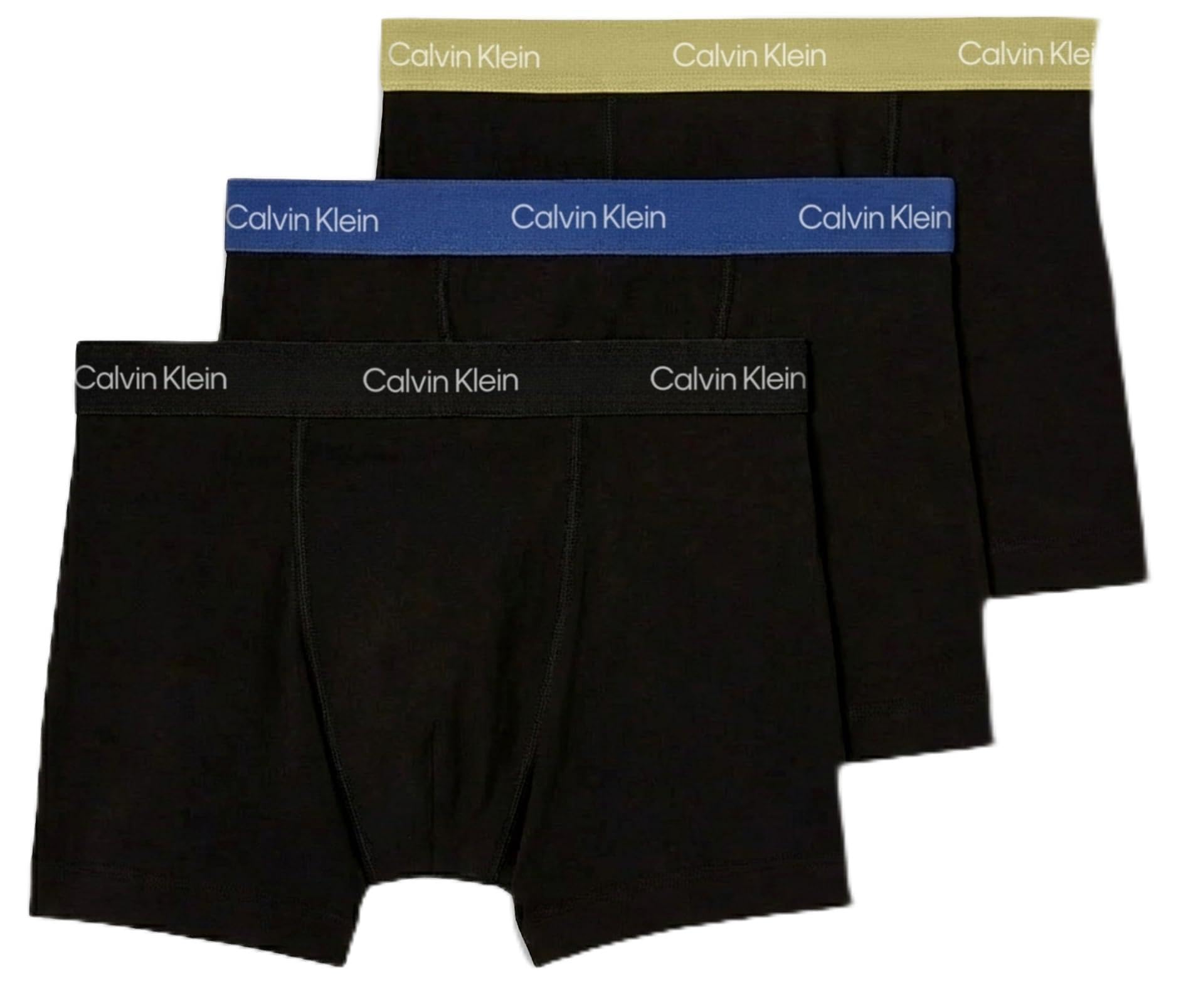 Calvin Klein Herren 3er Pack Boxershorts Trunks Unterwäsche, Grün (Black W Green Bloom WB/Black W DA), L