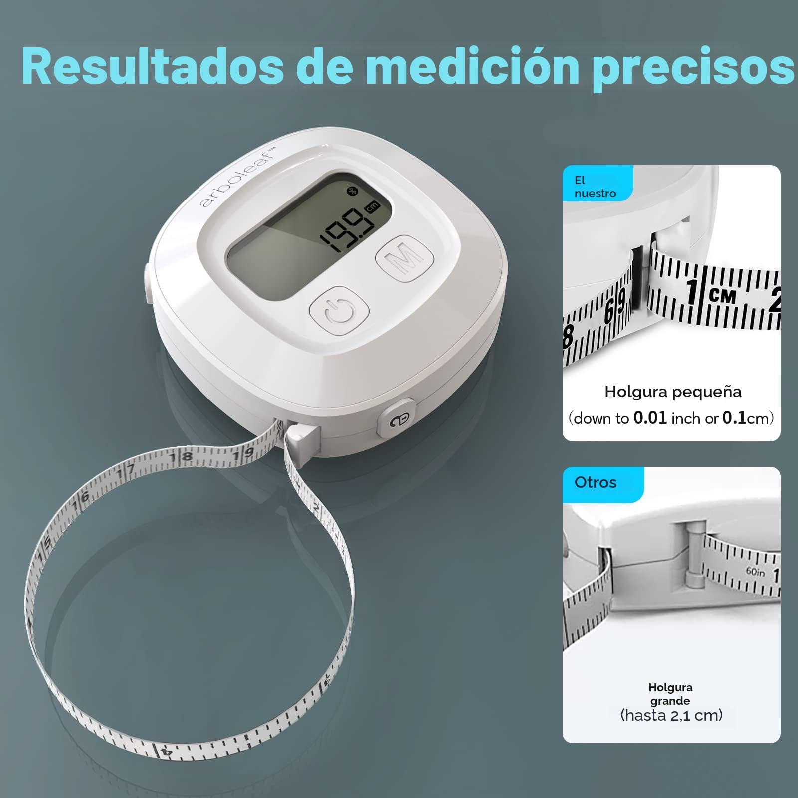 arboleaf Cinta Metrica Corporal Inteligente, Cinta Métrica Digital con Aplicación, Utilizada para Medir la Circunferencia del Cuerpo, Unidad en Pulgadas/CM