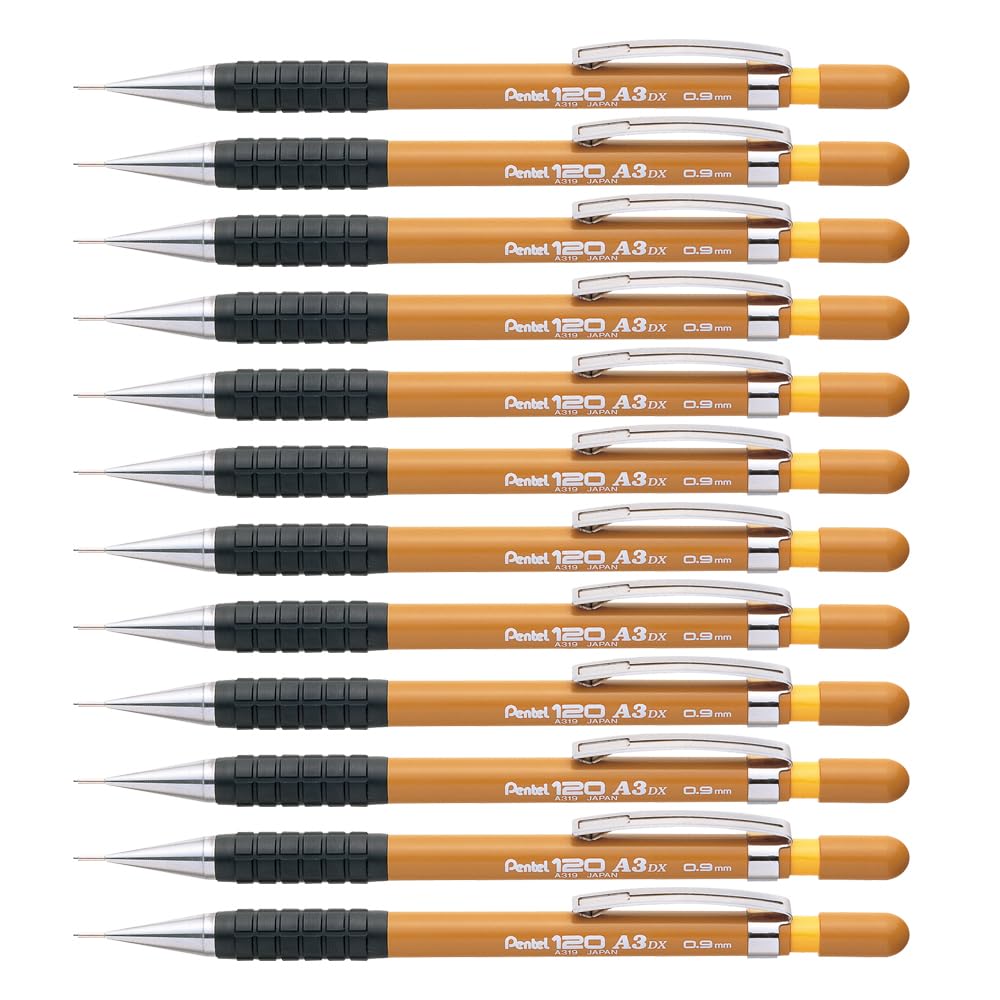 Pentel A300 Automatic Pencil, 0.9 Mm Lead, Grade Hb, 1 Pack Of 12 Pencils, Brown