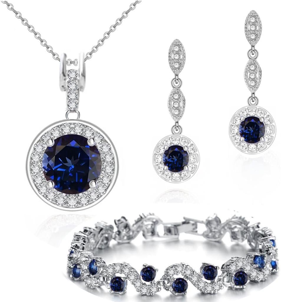 Crystalline Azuria Jewelry Sets For Women Wedding Jewelry Sets Bridal Jewelry Set With Necklace And Earring For Bride Cubic Zirconia Bridesmaid Jewelry