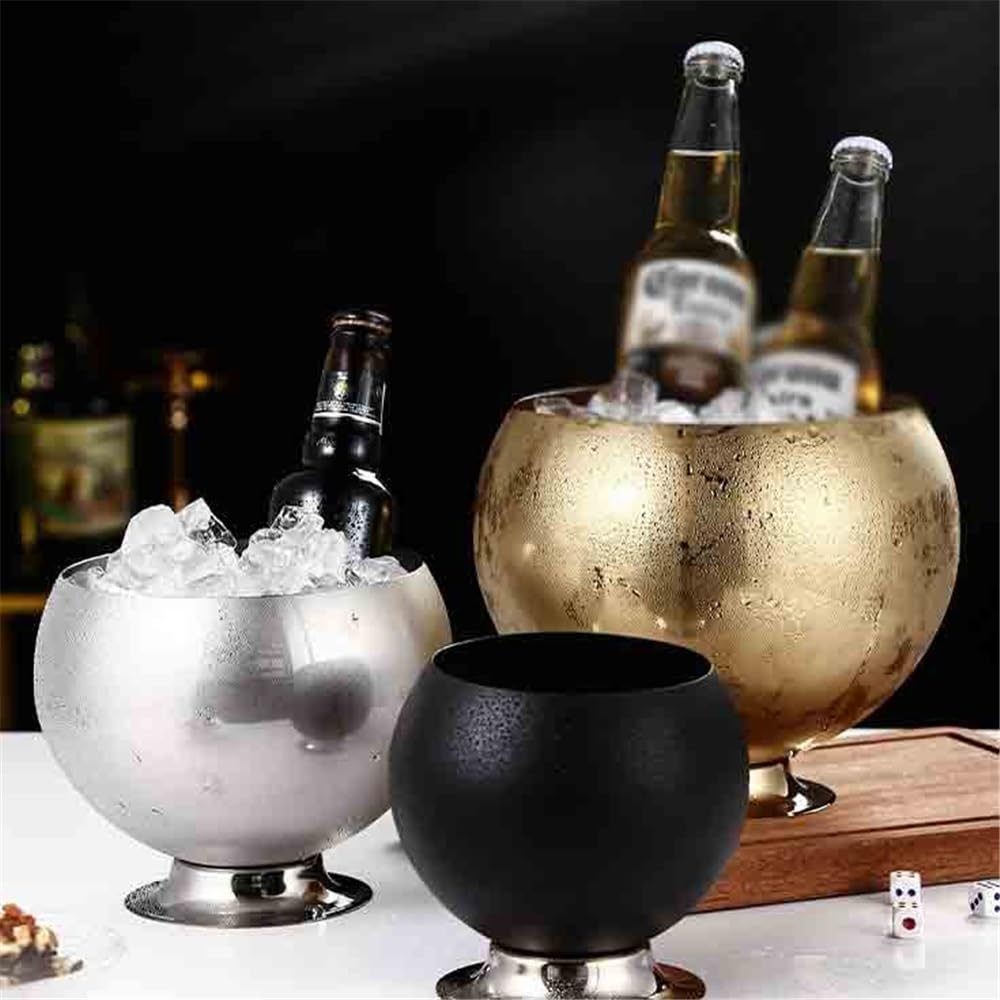 Secchiello Ghiaccio Champagne Secchiello for Pellet di Ghiaccio for Champagne, Birra, Vino, Comodo Secchiello for Vino, Bevande refrigerate Creative per Cocktail, Vino, Birra(Silver)