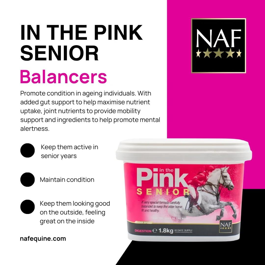 NAF In the Pink Senior 1,8kg – Erweiterte tägliche Unterstützung für ältere Pferde – Mit Präbiotika, Antioxidantien & Gelenkpflege – Fördert Vitalität, Verdauungsgesundheit & Beweglichkeit