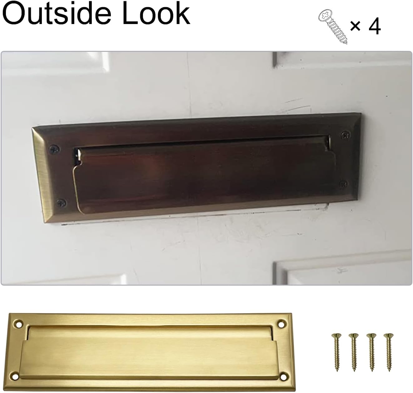 1 Pack 13 inch Solid Brushed Brass Mail Slot with Solid Brass Interior Frame Set 13" x 3.7" Heavy Duty