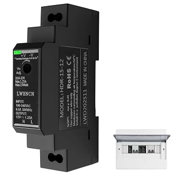 Switching Power Supply 12V Ring Transformer Din Rail for Industrial Enclosure Box Case Dinrail Automation Equipment HDR 15W 12V 1.25A Universal for Ring Door Bell System and More AC100V-240V