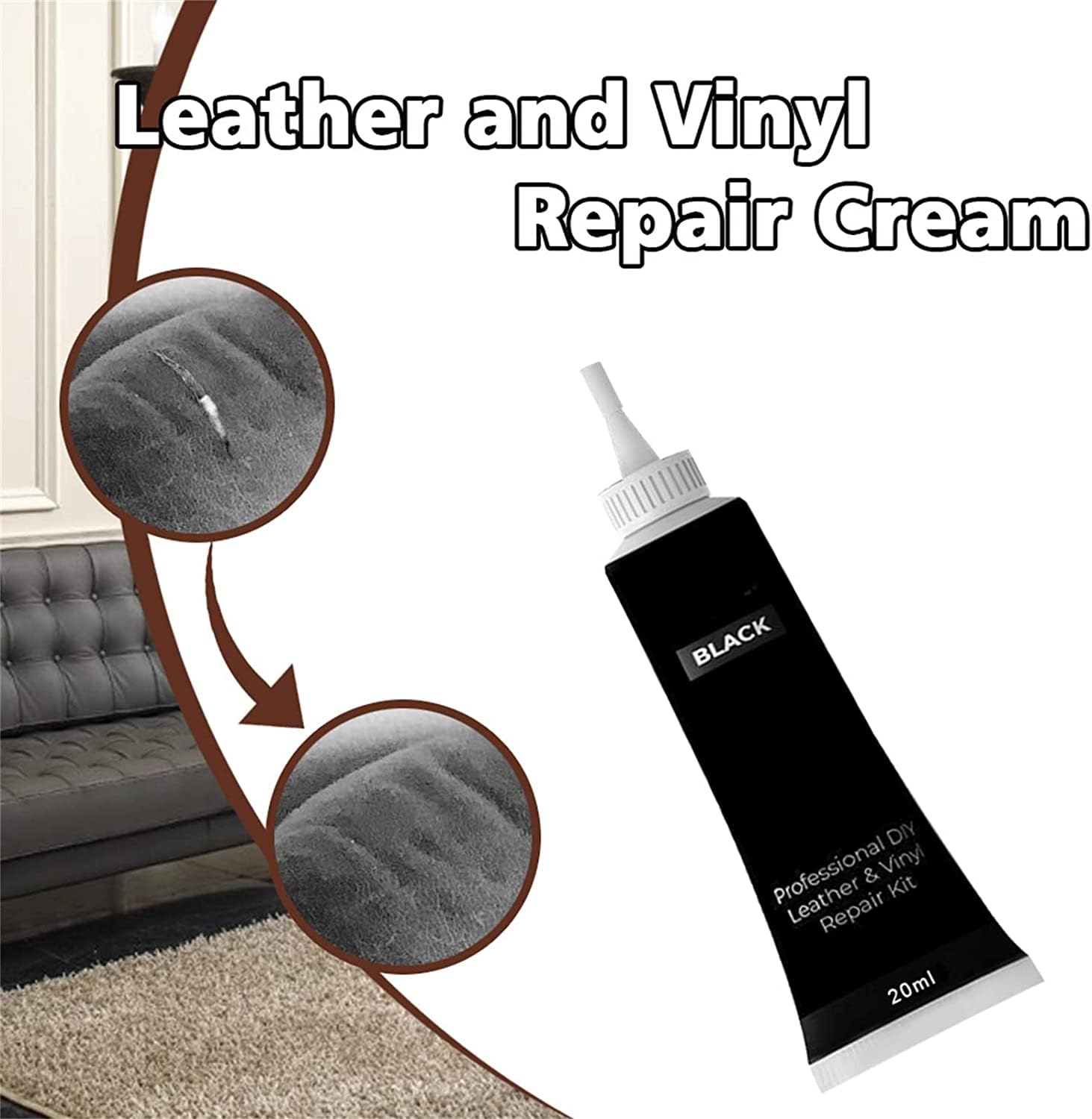 Professional DIY Leather and Vinyl Repair Kit,Leather Repair Gel, Leather Scratch Repair Paste for Furniture,Boat or Auto Car Seats Leather Repair Cream (Black)