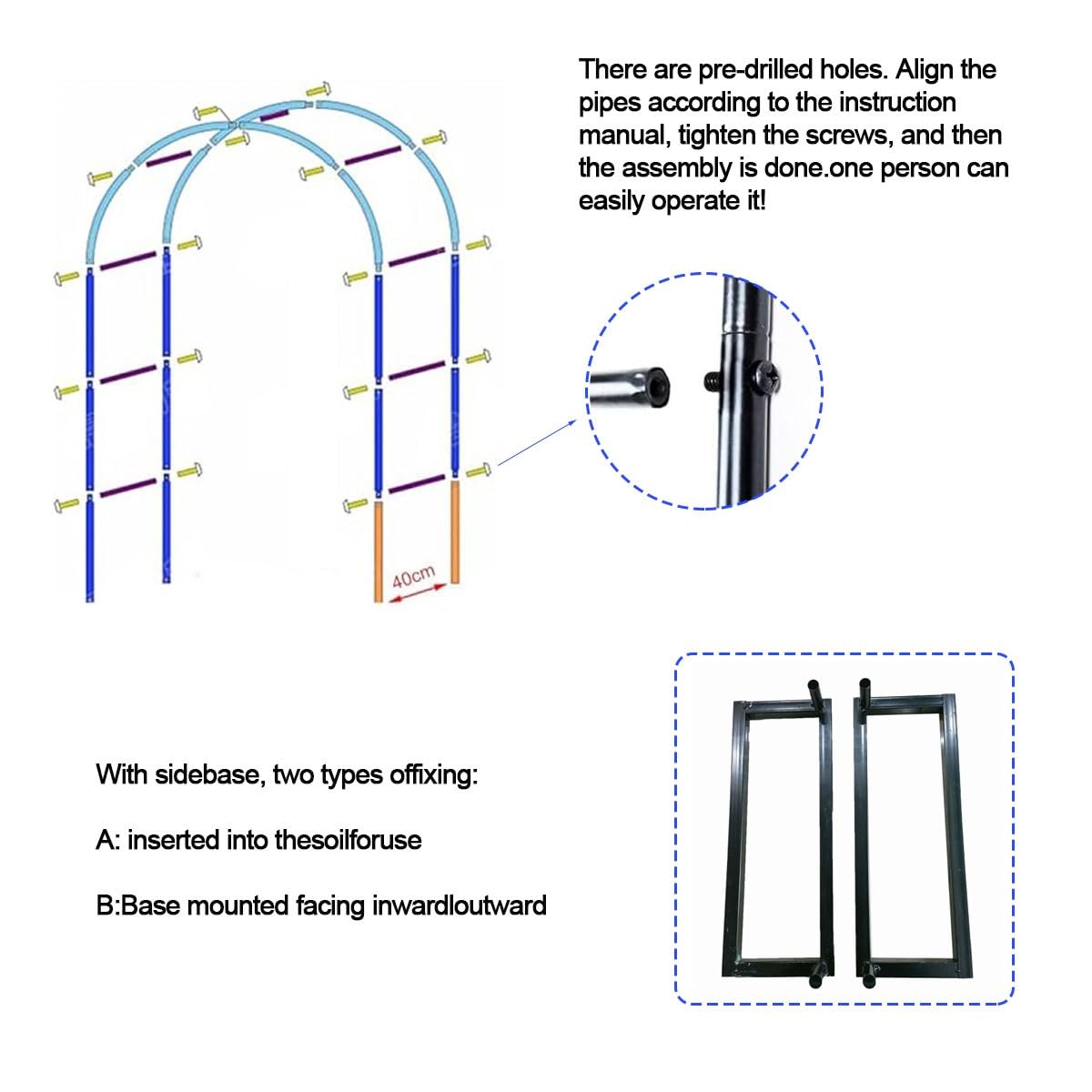 Gartenbogen aus Metall, rostfrei, für Hochzeit, Torbogen, Rankgitter für den Außenbereich, Terrasse und Hinterhof, Rasen, Dekoration, Pergola-Stütze (B 1 x H 2,2 m)