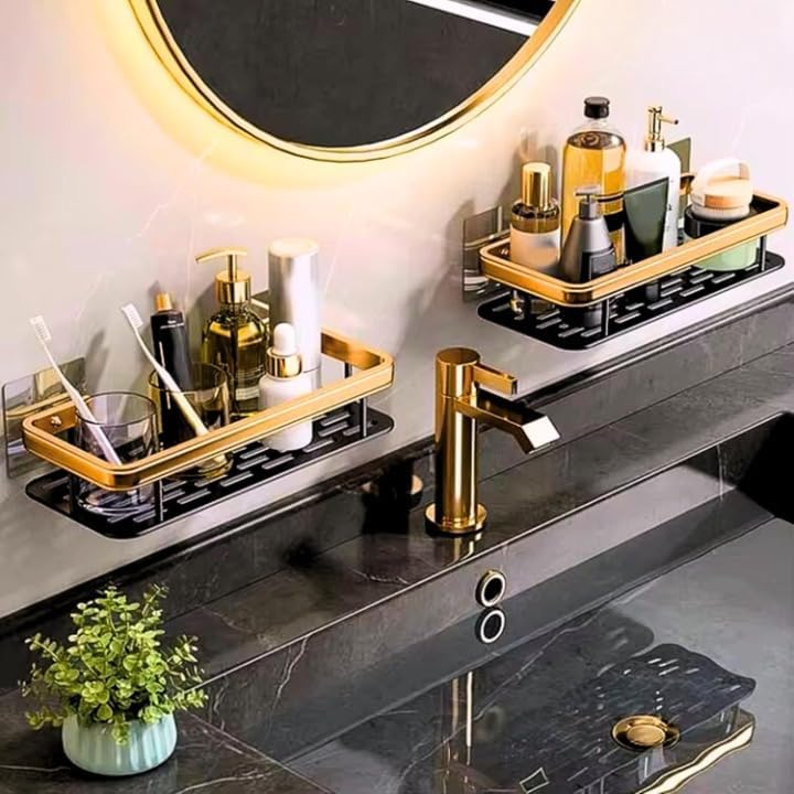 Image of Nieifi KIMEE2 Pcs Aluminum Wall Mounted Bathroom Organiser | Floating Shelf for Wall for Bathroom Cabinet | Multifunctional Large Capacity Bathroom Rack | Bathroom Shelf for Wall