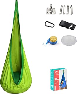 Asiento columpio para niños, 100% algodón, silla giratoria para niños, con kits de hardware y bomba de aire para colgar la silla hamaca columpio para niños, fácil de instalar