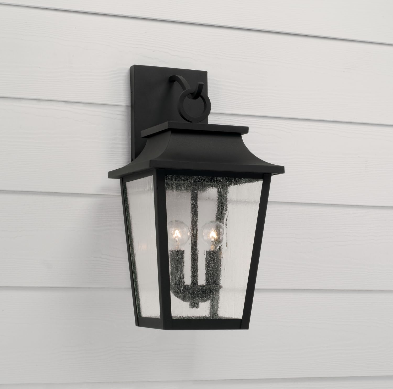 Capital Lighting 953321BK Chandler Transitional Antiqued Glass Outdoor Wall Lantern, 2-Light 120 Total Watts, 20" H x 10" W, Black