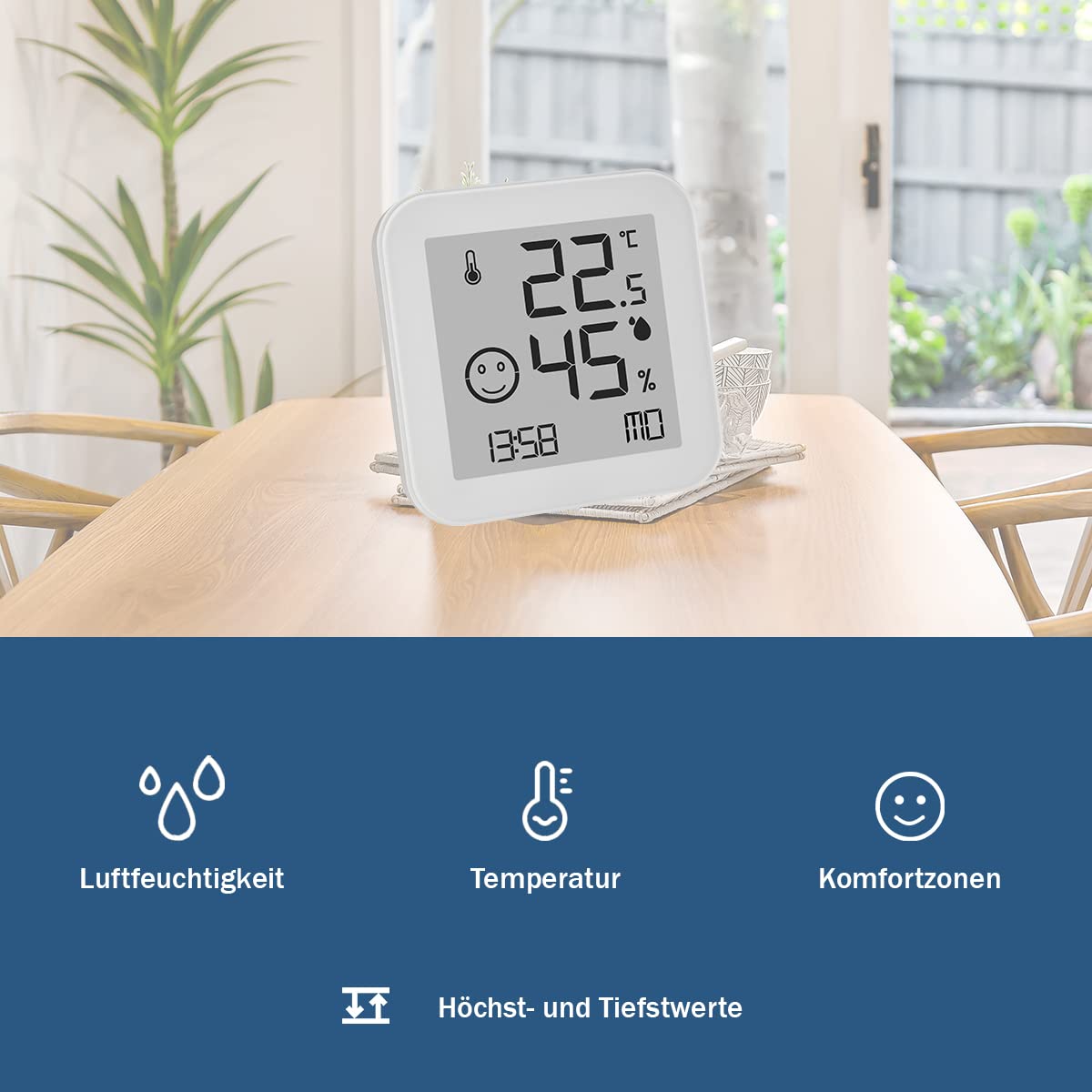 TFA Dostmann Hygrometer digital Black & White, 30.5054.02, Luftfeuchtemessgerät, E-Ink Display, gut ablesbar, Temperatur Luftfeuchtigkeit messen, Schimmel vermeiden, weiß (Packung mit 2)