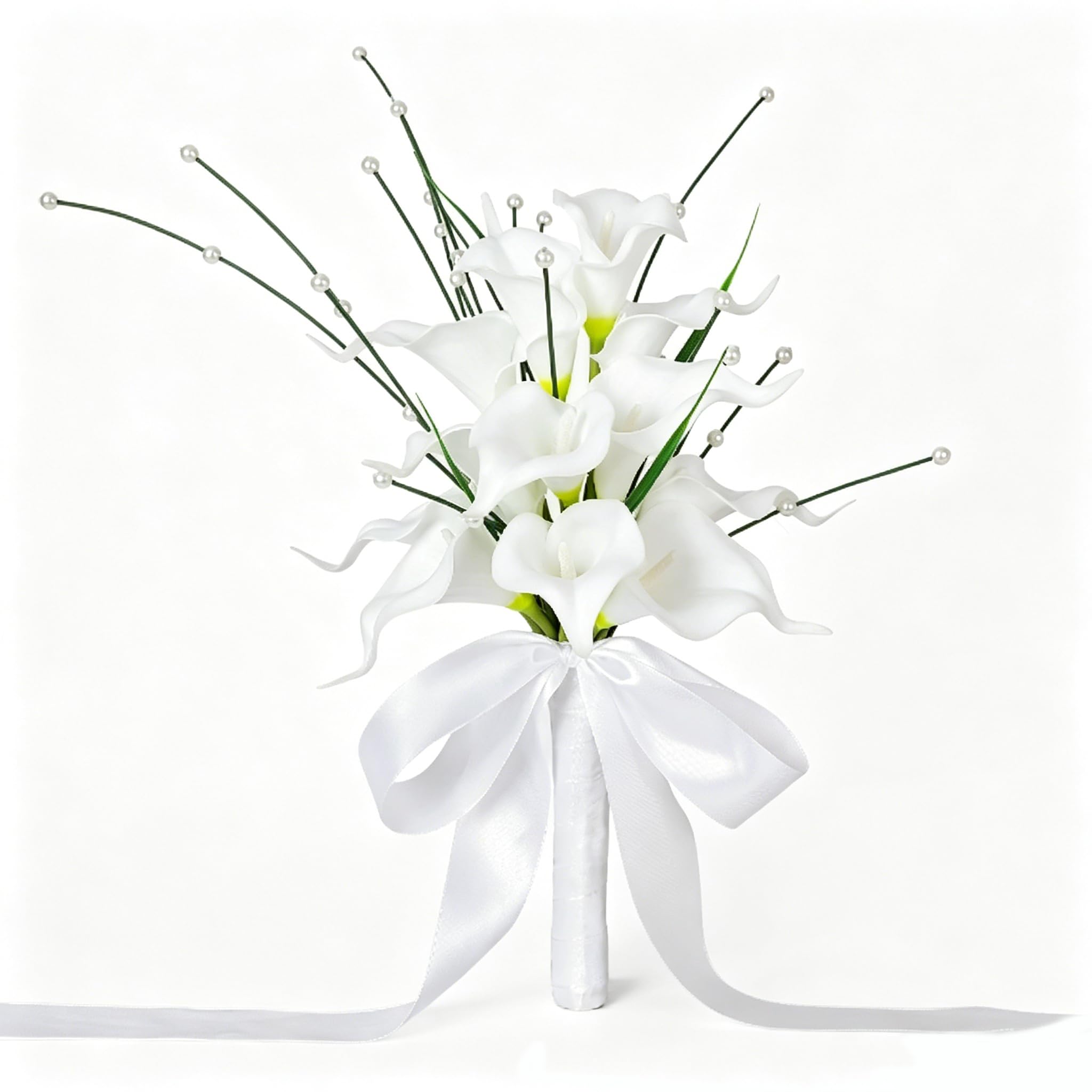 ZBELLO Bridal Bouquet, Artificial Flowers Silk Wedding Bouquet, Bridal Bouquets With Pearl Accents, Lifelike Faux Calla Lilies for Brides, Bridesmaids, Wedding & Home Decor