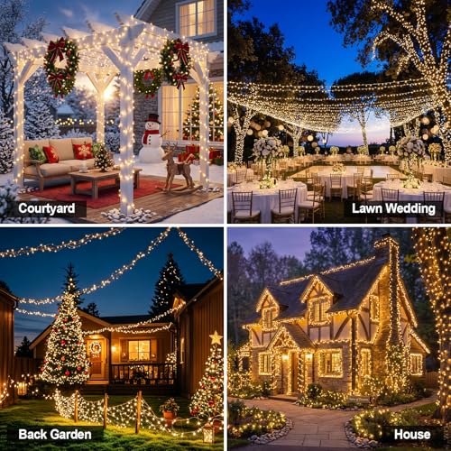 Solar String Lights 2 Pack Total 66FT 200LED Solar Fairy Lights Outdoor Waterproof 8 Lighting Modes Twinkle Lights for Patio, Garden Yard Party Wedding Tree Christmas Halloween Decoration, Warm White - image 6