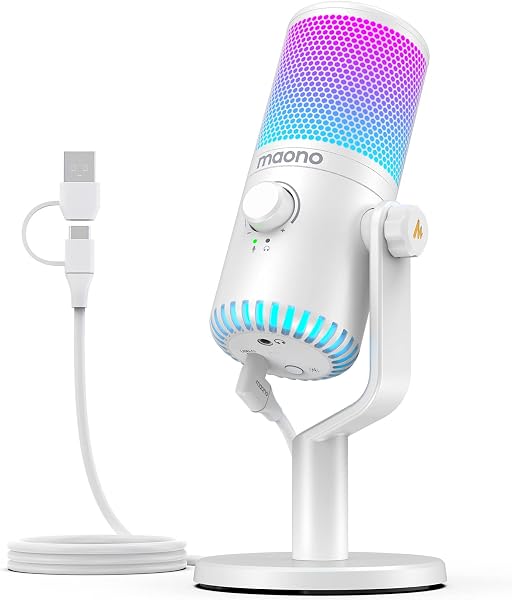 MAONO USB コンデンサーマイク ゲーミングマイク PC マイク 専用ソフトウェア RGBライティング ヘッドホン出力端子あり 単一指向性 プラグ&プレイ YouTube Skype ゲーム実況 ライブ配信 在宅勤務 Windows/Mac/PS4/PS5対応(DM30 RGB) - 1