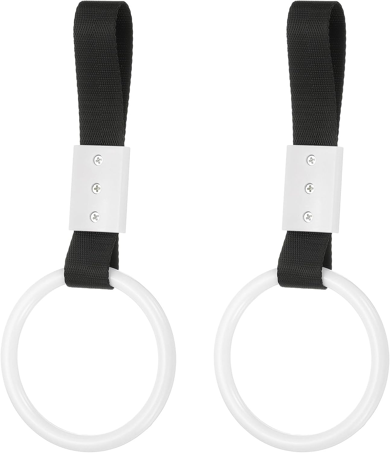 PATIKIL 2Pcs Circle Shaped Shaped Car Handle Straps, Car Hanging Accessories Bumper Warning Ring Drift Charm for Auto Decor Interior Exterior Decoration, White
