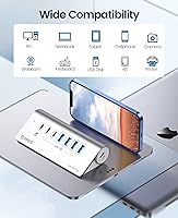 Vista 5 de ORICO 7 Port USB Hub 10Gbps, Aluminum USB 3.2 Gen 2 Hub, 6 USB 3.2 Data Ports, PD 60W Ports, 1.64Ft C to C Cable, USB Data Hub for Laptop