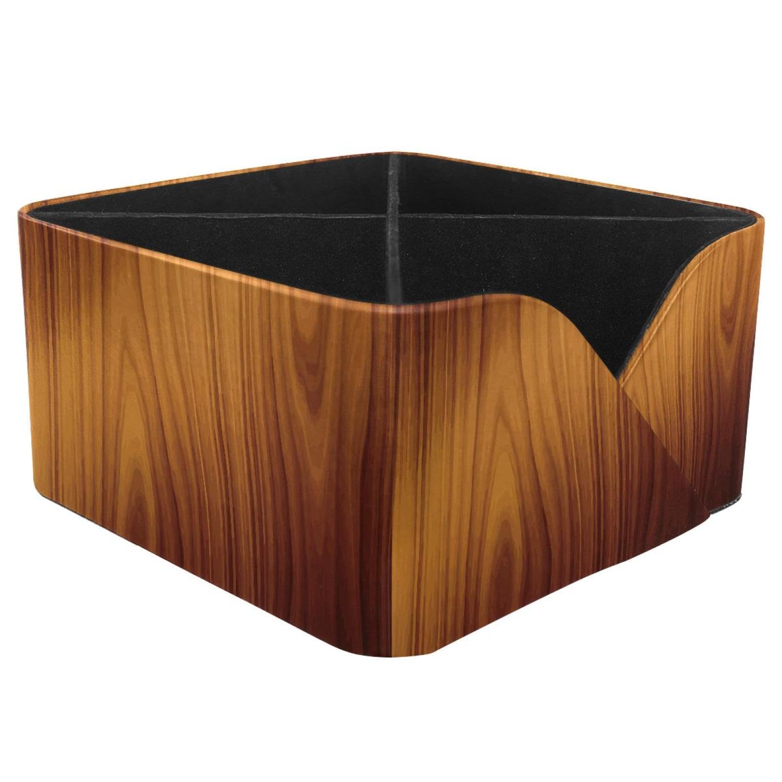 KengjuTesu Wooden Swirl Desktop Organizer Pen Holder, Rectangular Pencil Cup for Office, Study and Makeup Stations