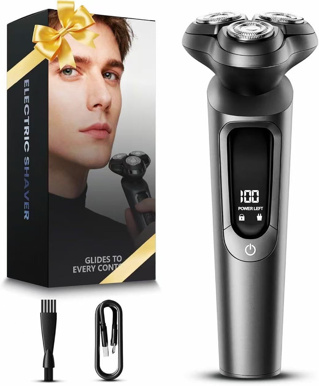 Electric Razor for Men, IPX8 Waterproof with Type-C Quick Charge, 3D Flex Blades & Pop-Up Trimmer, 60min Runtime, Travel Lock, Wet & Dry Shave,Ash Gray